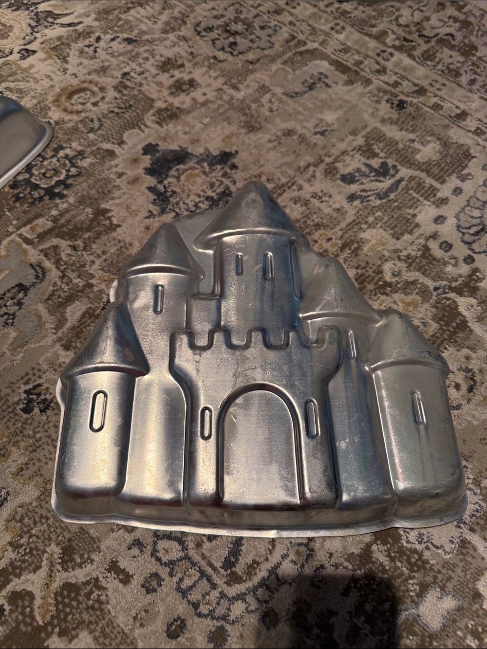 Silver Castle-Shaped Aluminum Cake Mold